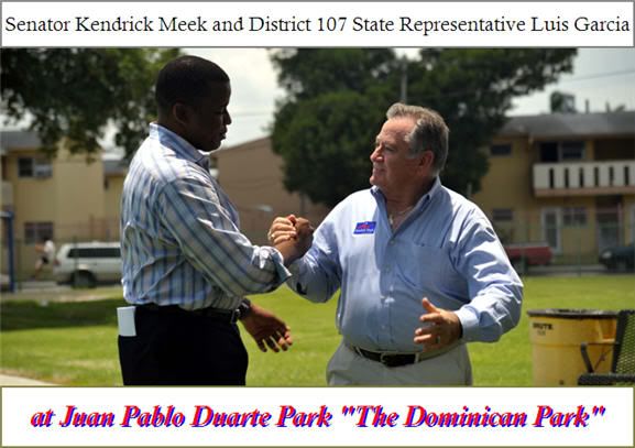Kendrick Meek and Luis garcia at the dominican park