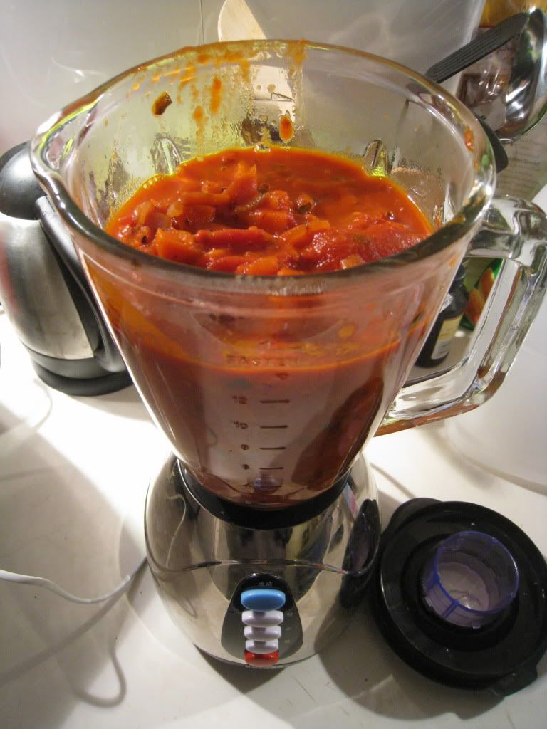 Blending the tomato basil soup mixture