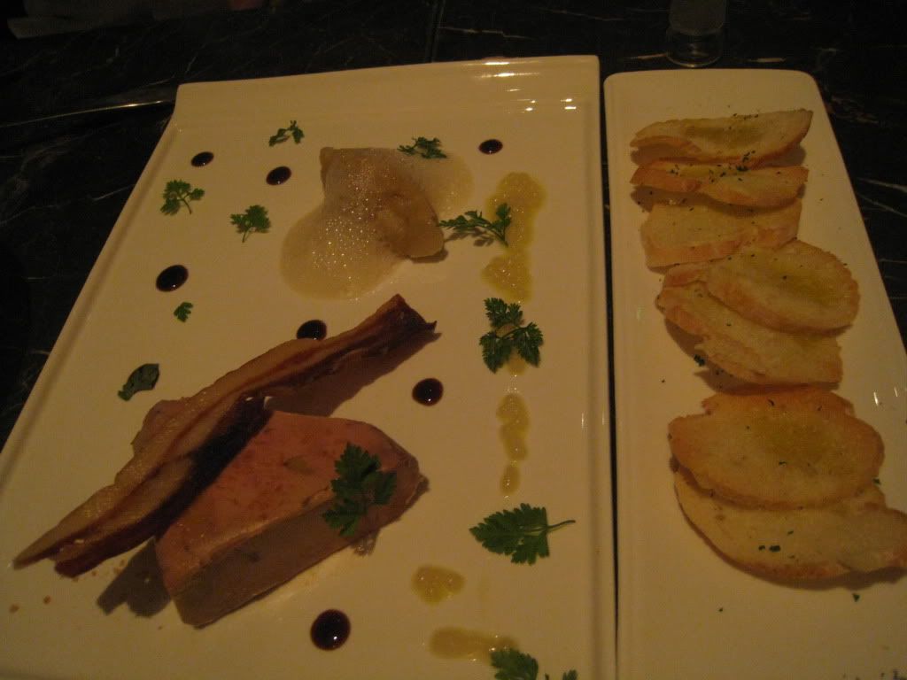 Foie gras plate with candided bacon