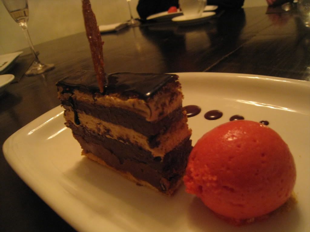 Peanut Butter / Chocolate Opera Cake With Raspberry Ice Cream