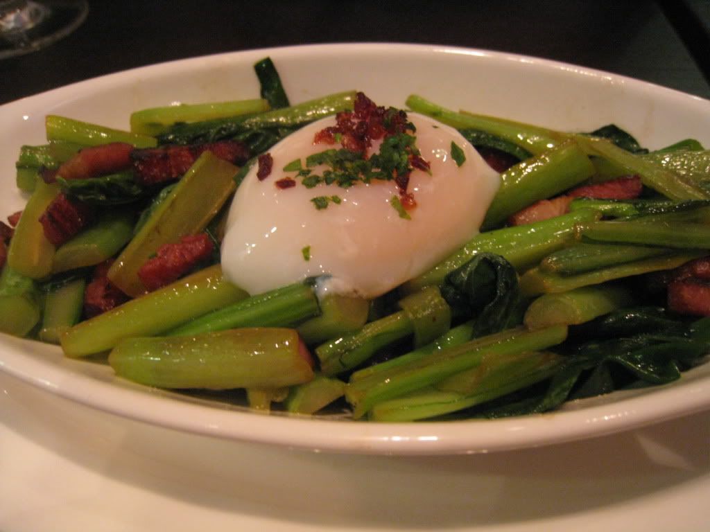 Apothecary greens with poached egg and maple bacon
