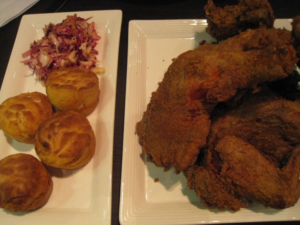 Shanghai Apothecary whole fried chicken, biscuits, and cole slaw