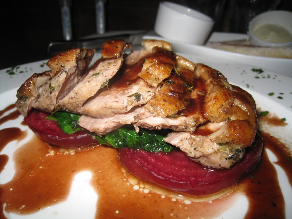 Duck on spinach and beets