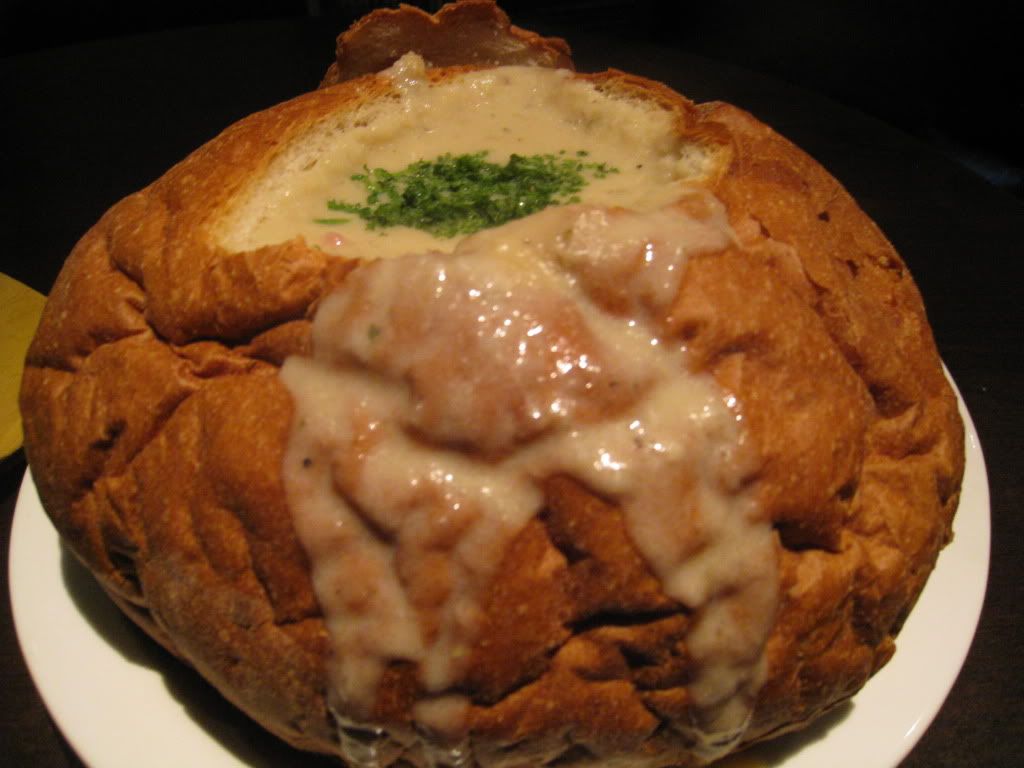 Pier 39 Clam Chowder in a bread bowl