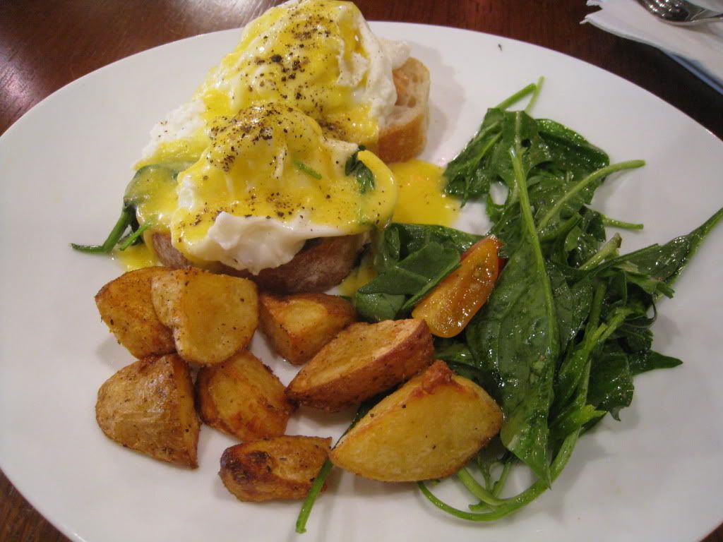 Eggs Benedict at Osteria with spinach and salmon