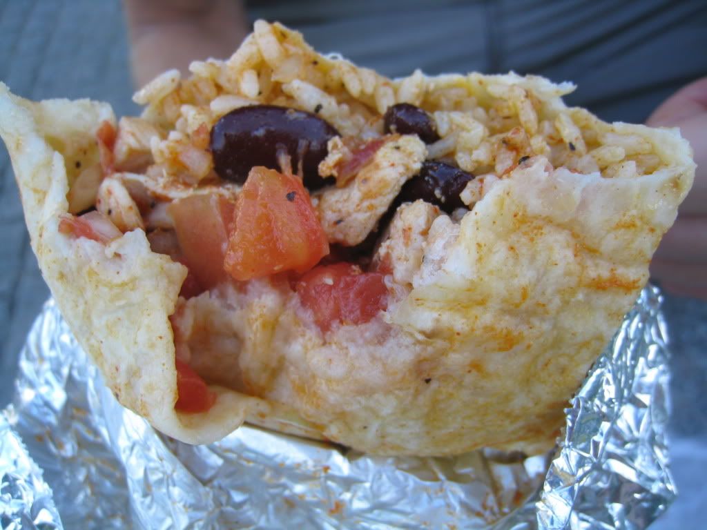 Inside view of Pizza ToGo large chicken burrito