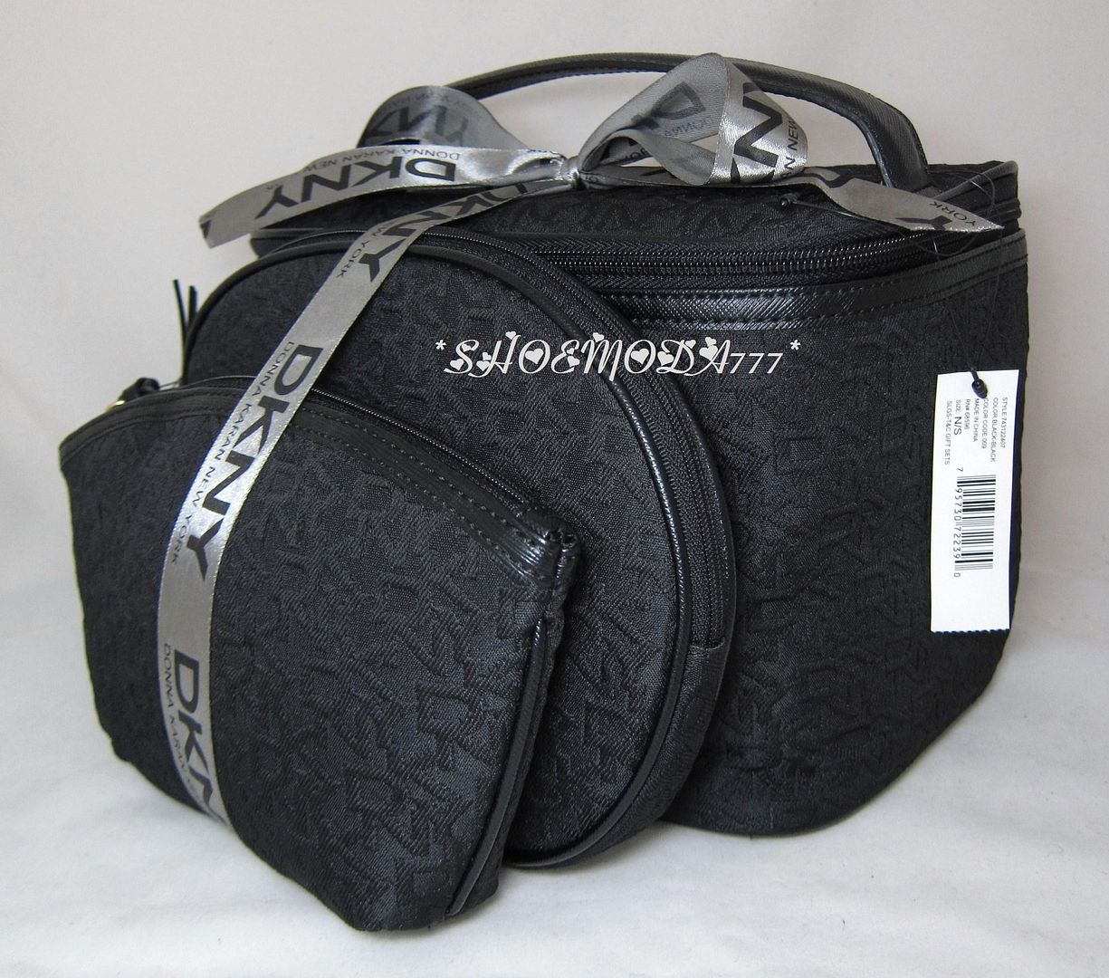 DKNY T&C Logo Makeup Vanity Case Gift Set Organizer Bag Purse 3 Pieces New