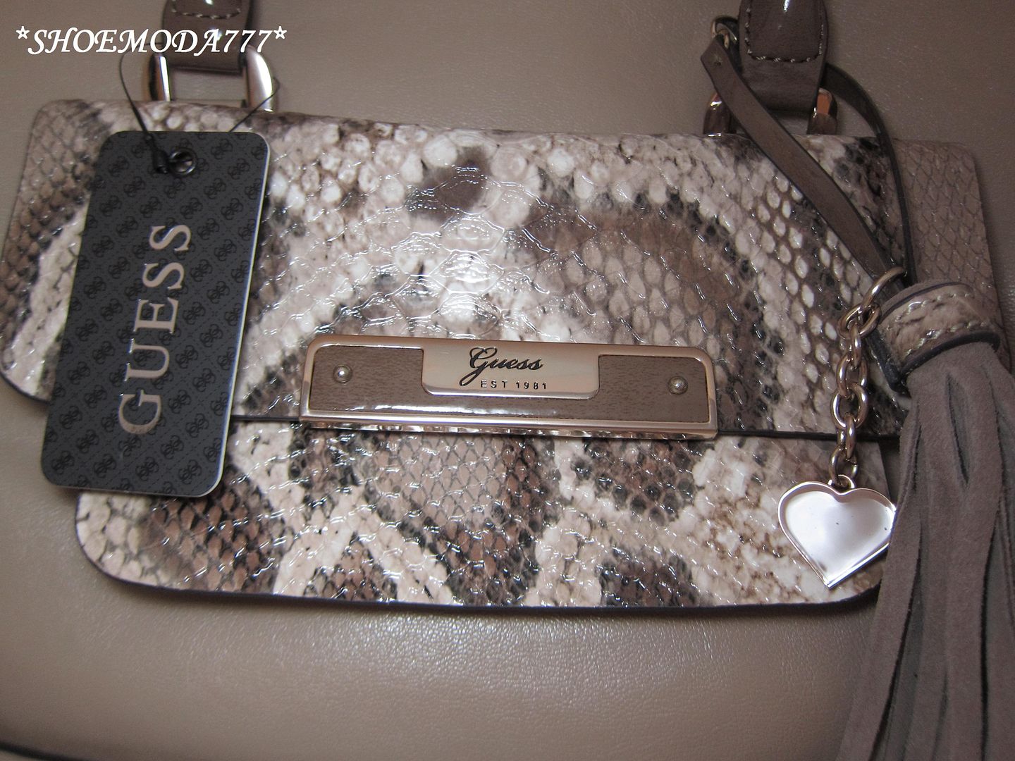 GUESS Spotlight Bag Purse Box Satchel Wallet Wristlet Tassel Heart Charm Snake eBay
