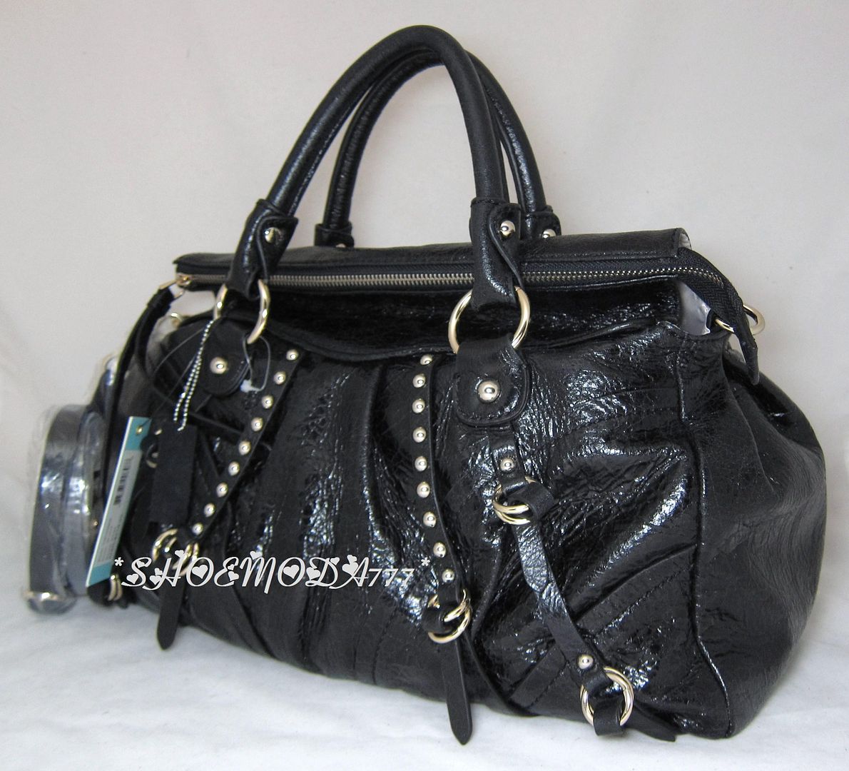 $278 GUESS by Marciano Genuine Leather DANE Studs Purse Bag Satchel Sac Black