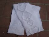 White tunisian crochet scarf with heart embelishments FREE SHIPPING