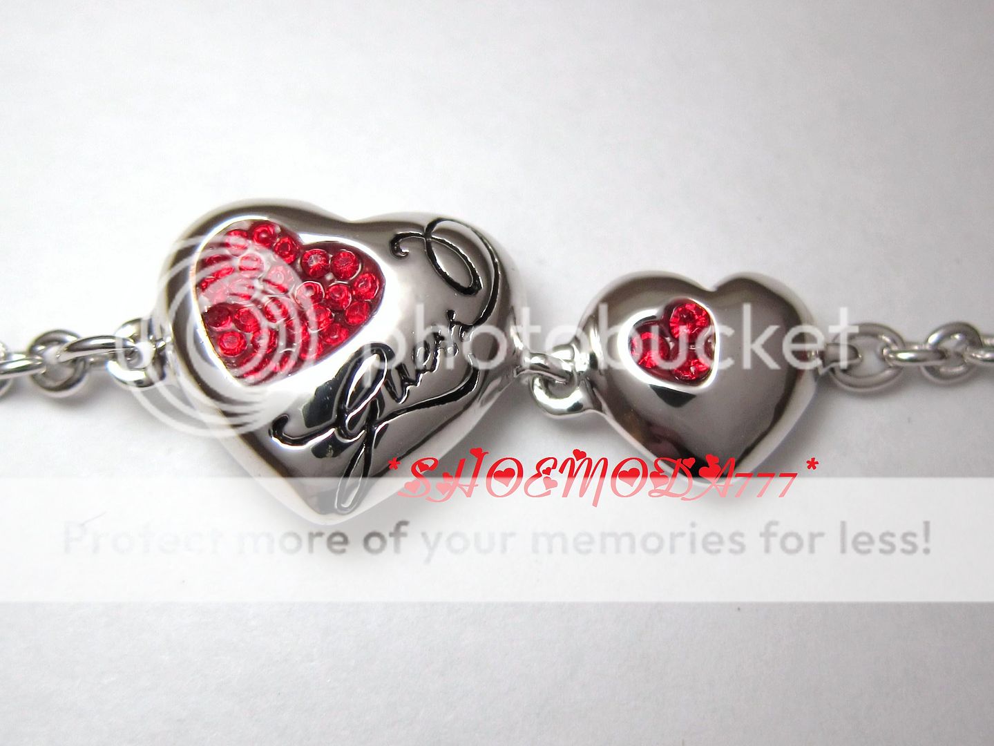 GUESS Exclusive Multi Heart Bracelet Red Rhinestones Silver Tone Gift 