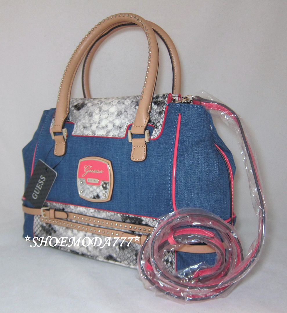 GUESS Nini Bag Purse Handbag Satchel Sac White Stone Multi Denim Jeans New