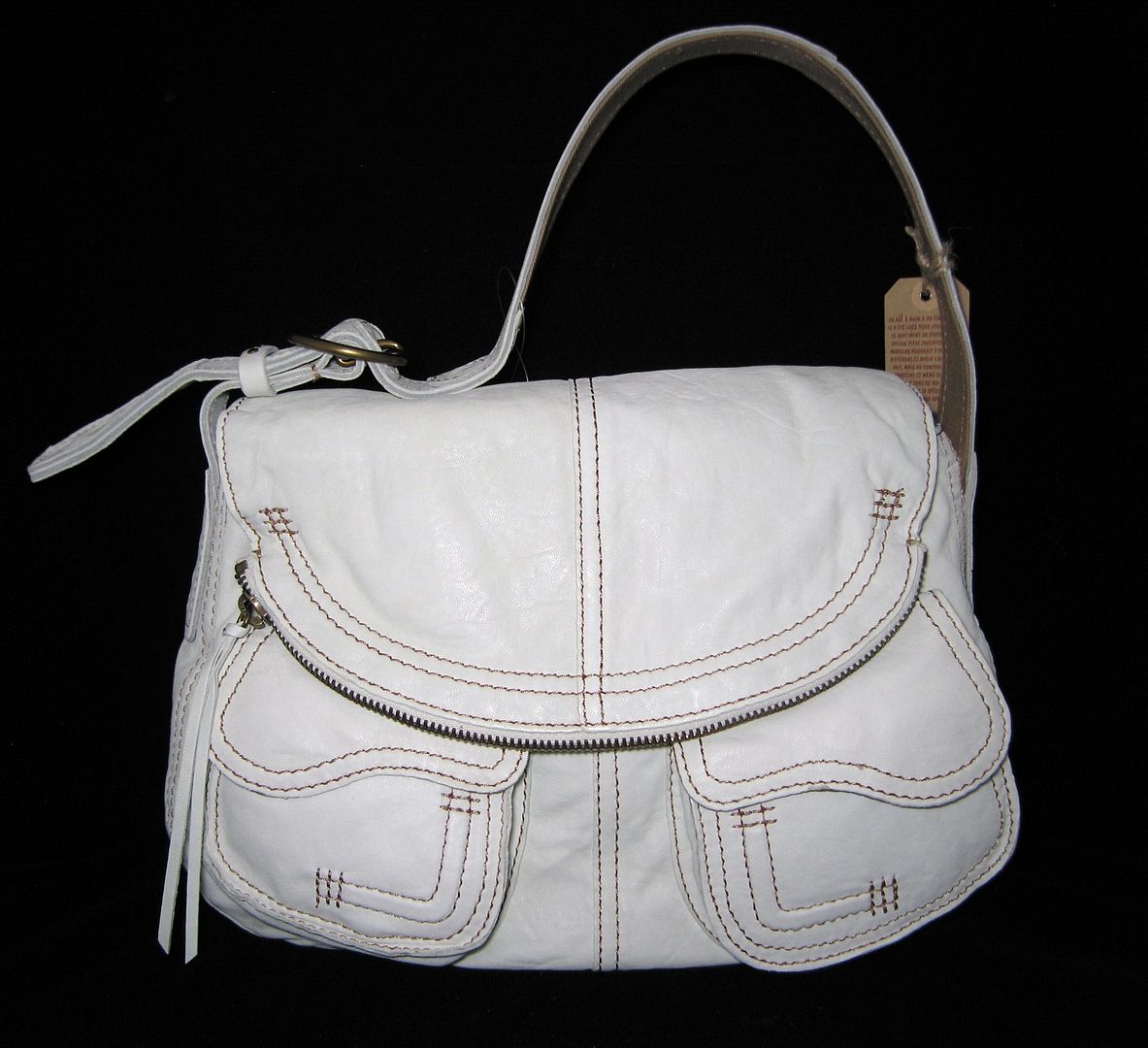 Lucky Brand Leather Stash Bag Purse Hobo Sac White New  