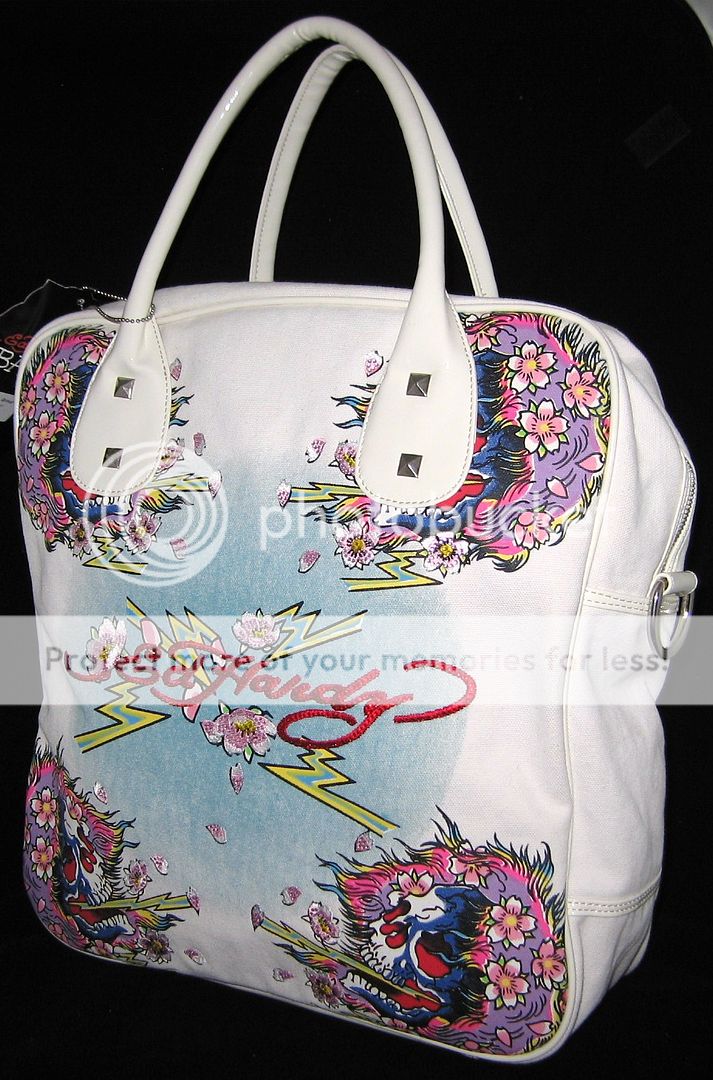 Ed Hardy White Ines Beautiful Ghost Tote Bag Purse New  